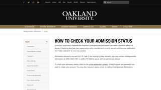 
                            2. How to Check Your Admission Status - Oakland University