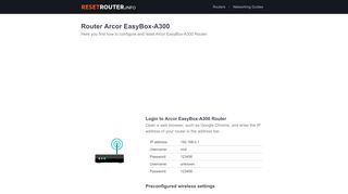 
                            5. How to Configure and Reset Arcor EasyBox-A300 Router