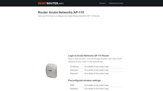 
                            9. How to Configure and Reset Aruba Networks AP-115 Router