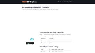 
                            6. How to Configure and Reset Huawei HG633 TalkTalk Router