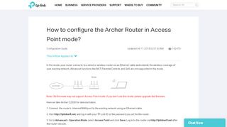 
                            2. How to configure the Archer Router in Access Point mode? | TP-Link