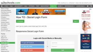 
                            11. How To Create a Social Media Login Form - W3Schools