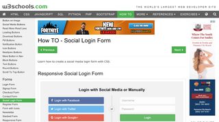 
                            1. How To Create a Social Media Login Form - w3schools.com