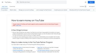 
                            1. How to earn money on YouTube - YouTube Help
