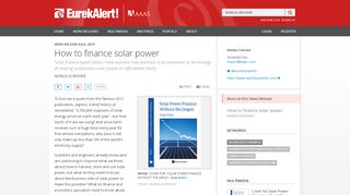 
                            5. How to finance solar power | EurekAlert! Science News