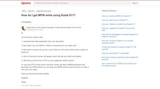 
                            8. How to get MPIN while using Kotak 811 - Quora