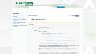 
                            3. How to log into ACSIS - help.algonquincollege.com