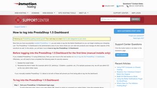 
                            2. How to log into PrestaShop 1.5 Dashboard | InMotion Hosting Support ...