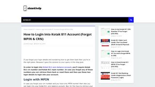 
                            4. How to Login Into Kotak 811 Account (Forgot MPIN & CRN)