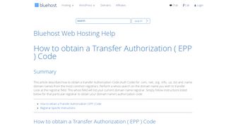 
                            7. How to obtain a Transfer Authorization ( EPP ) Code - Bluehost - Login