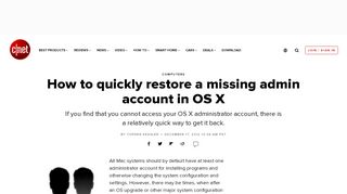 
                            6. How to quickly restore a missing admin account in OS X - CNET