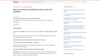 
                            1. How to recover a Facebook account, when it is blocked - Quora
