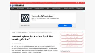 
                            8. How to Register For Andhra Bank Net banking …