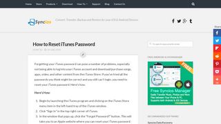 
                            9. How to Reset iTunes Password - Syncios Manager for iOS & Android