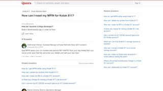 
                            5. How to reset my MPIN for Kotak 811 - Quora