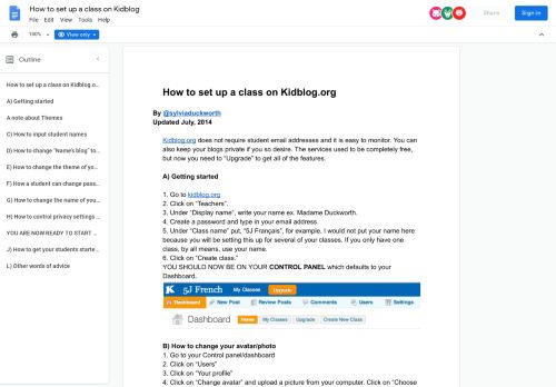 
                            7. How to set up a class on Kidblog - Google Docs