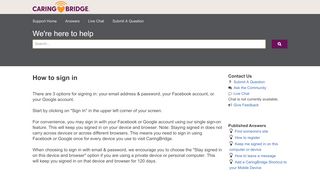 
                            3. How to sign in - caringbridgehelp.custhelp.com