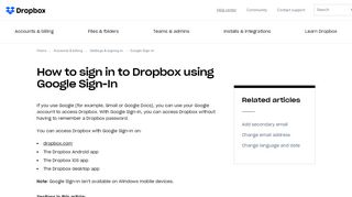 
                            2. How to sign in to Dropbox using Google Sign-In – Dropbox Help