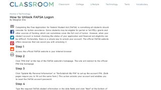 
                            6. How to Unlock FAFSA Logon | Synonym