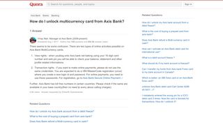 
                            8. How to unlock multicurrency card from Axis Bank - Quora