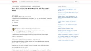 
                            3. How to unlock ZTE MF90 Airtel 4G Mifi Router for free - Quora