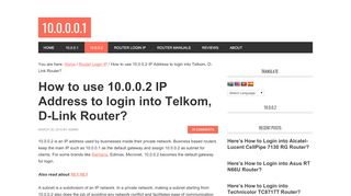 
                            11. How to use 10.0.0.2 IP to login into Telkom, D-Link Router? - 10.0.0.0.1