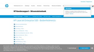 
                            5. HP LaserJet Enterprise 500 - Bedienfeldmenüs | HP ...