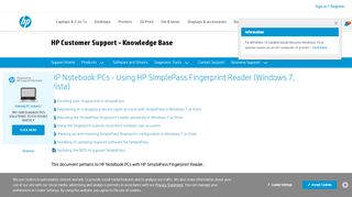 
                            1. HP Notebook PCs - Using HP SimplePass Fingerprint Reader ...