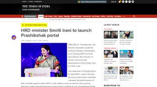 
                            9. HRD minister Smriti Irani to launch Prashikshak portal ...