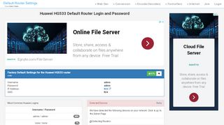 
                            6. Huawei HG533 Default Router Login and Password