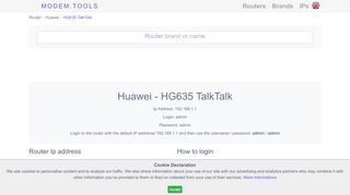 
                            10. Huawei HG635 TalkTalk Default Router Login and Password