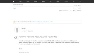 
                            1. Hulu Plus via iTunes Account, Apple TV, a… - Apple Community