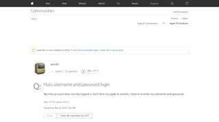 
                            8. Hulu username and password login - Apple Community