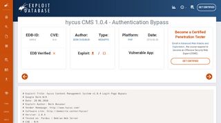 
                            1. hycus CMS 1.0.4 - Authentication Bypass - PHP webapps Exploit
