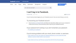 
                            4. I can't log in to Facebook. | Facebook Ads Help Center