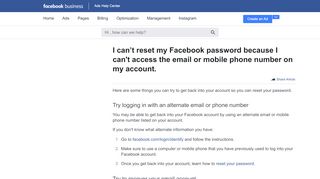 
                            5. I can't reset my password because I can't access the email ... - Facebook