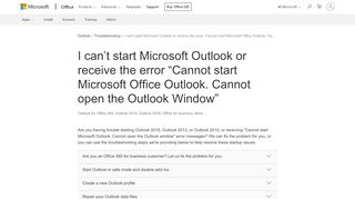 
                            4. I can't start Microsoft Outlook or receive the error “Cannot start ...