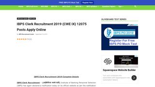 
                            3. IBPS Clerk Recruitment 2019 (CWE IX) 7275 Posts Apply Online