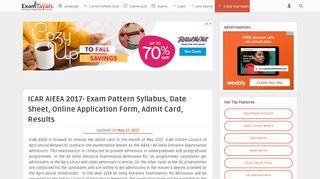 
                            8. ICAR AIEEA 2017- Exam Pattern Syllabus, Date …