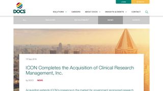 
                            8. ICON Completes the Acquisition of Clinical Research Management ...