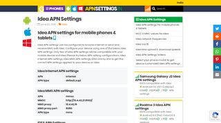 
                            6. Idea APN Settings - APN Settings India