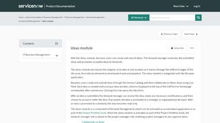 
                            1. Ideas module | ServiceNow Docs