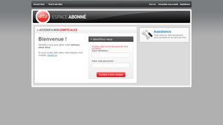 
                            3. Identification email abonne Alice - console.aliceadsl.fr