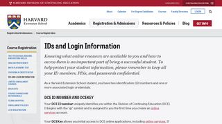 
                            5. IDs and Login Information | Harvard Extension School