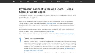 
                            2. If you can't connect to the App Store, iTunes Store, or Apple ...