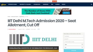 
                            8. IIIT Delhi M.Tech Admission 2020 - Seat Allotment, Cut Off | AglaSem ...