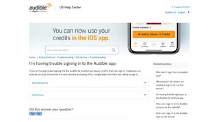 
                            8. I'm having trouble signing in to the Audible app. - Audible - Help Center