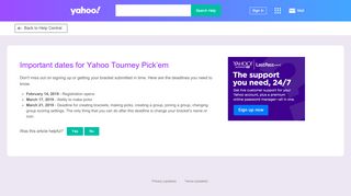 
                            2. Important dates for Yahoo Tourney Pick'em | Yahoo Help ...