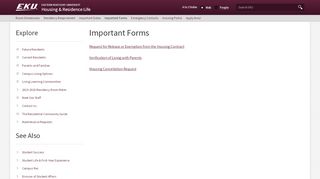 
                            7. Important Forms | Housing & Residence Life | Eastern ... - EKU Housing