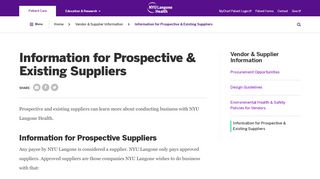 
                            6. Information for Prospective & Existing Suppliers - NYU Langone